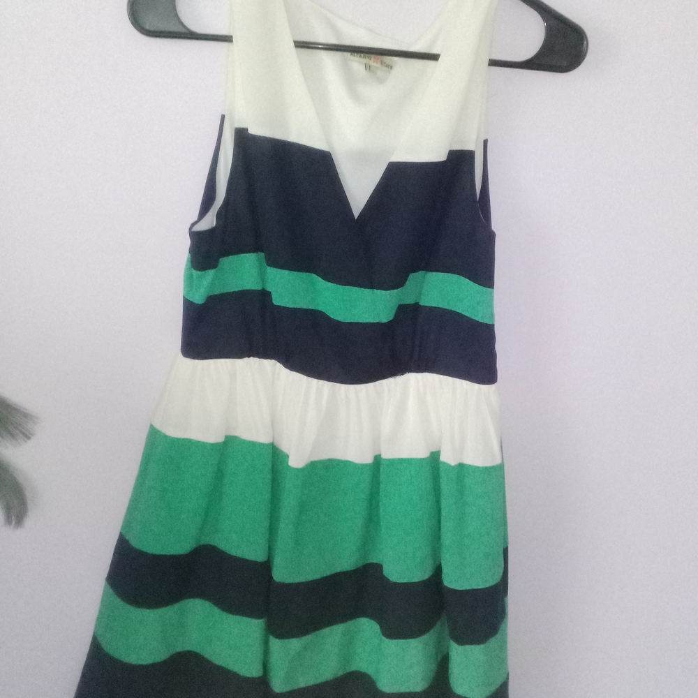 Altar'd State Striped Midi Dress in Green, Navy & White